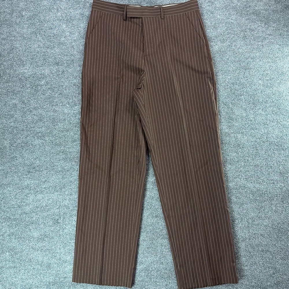 ASOS DESIGN Mens Brown Pinstripe Smart Trousers Pants W34 L32 Fall Baggy Office